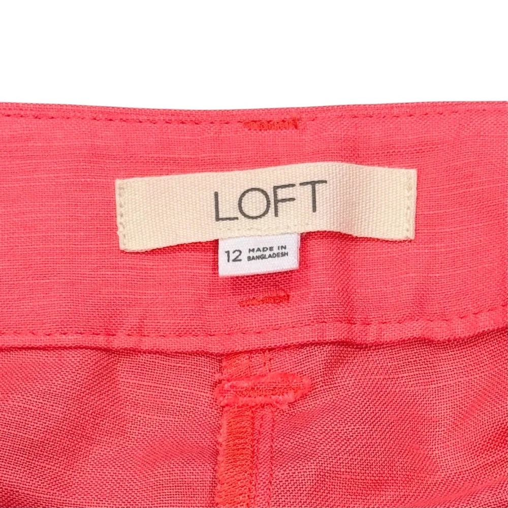 NWOT LOFT Size 12 Coral Linen-Viscose Blend Straight Pants Pockets - Picture 8 of 9